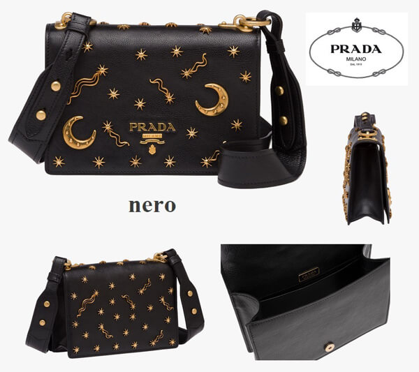  2017新作 PRADA プラダスーパーコピー*星&月装飾カーフレザーショルダーバッグ 1BD056_PEO_F0002_V_OBO